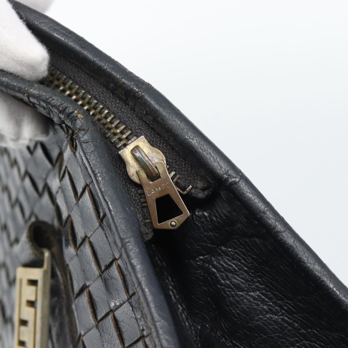 FENDI Shoulder Bag Leather Black Gold Auth bs35826