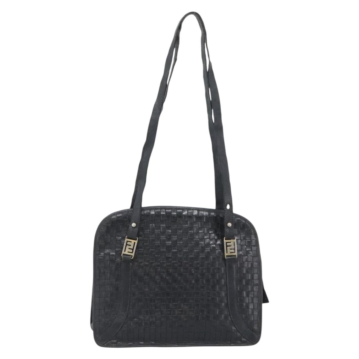 FENDI Shoulder Bag Leather Black Gold Auth bs35826