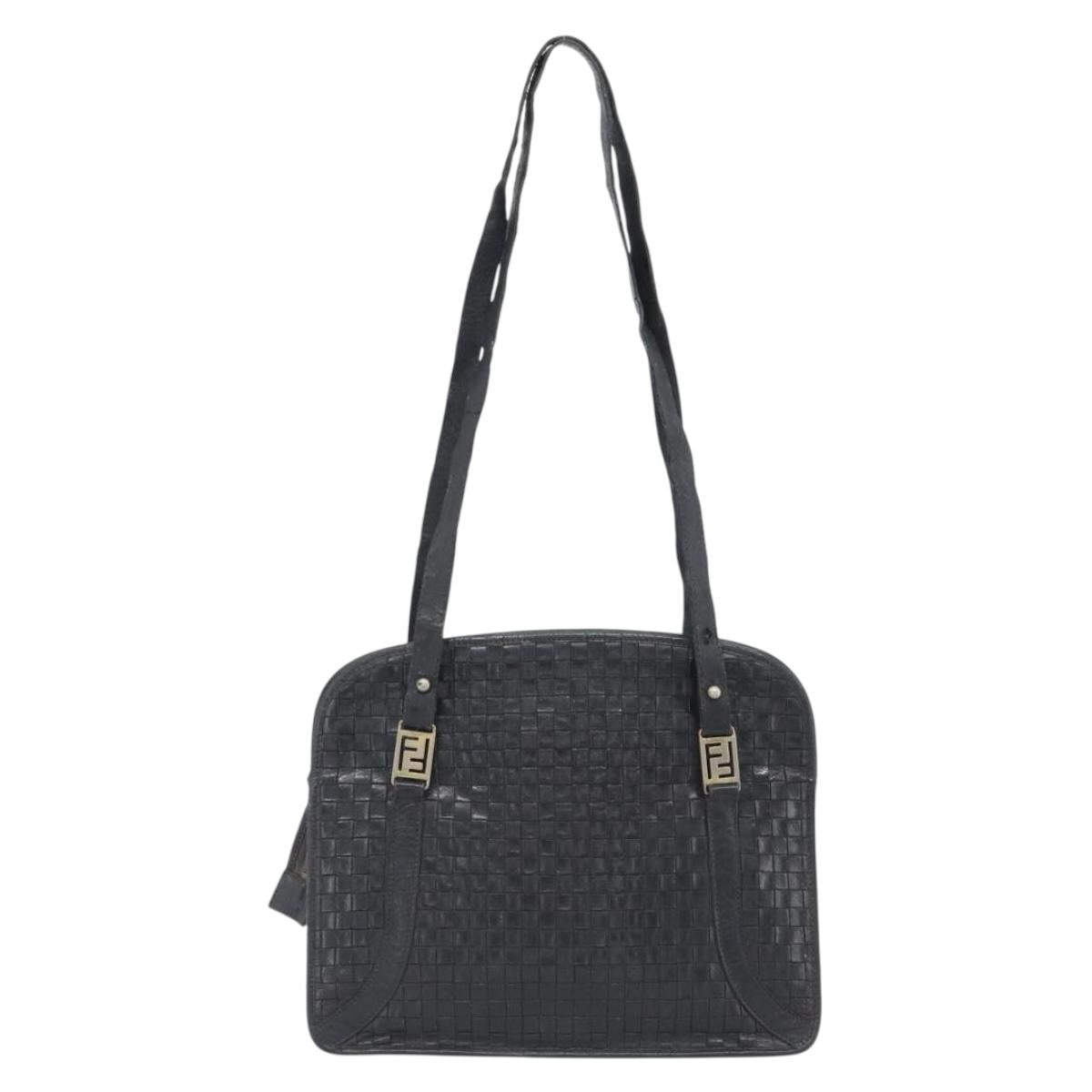 FENDI Shoulder Bag Leather Black Gold Auth bs35826