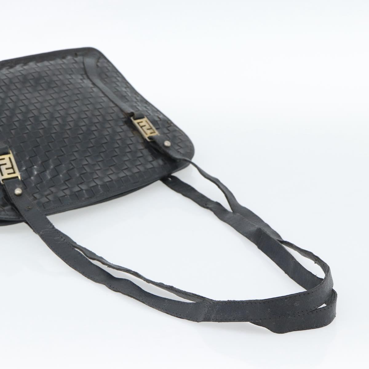 FENDI Shoulder Bag Leather Black Gold Auth bs35826