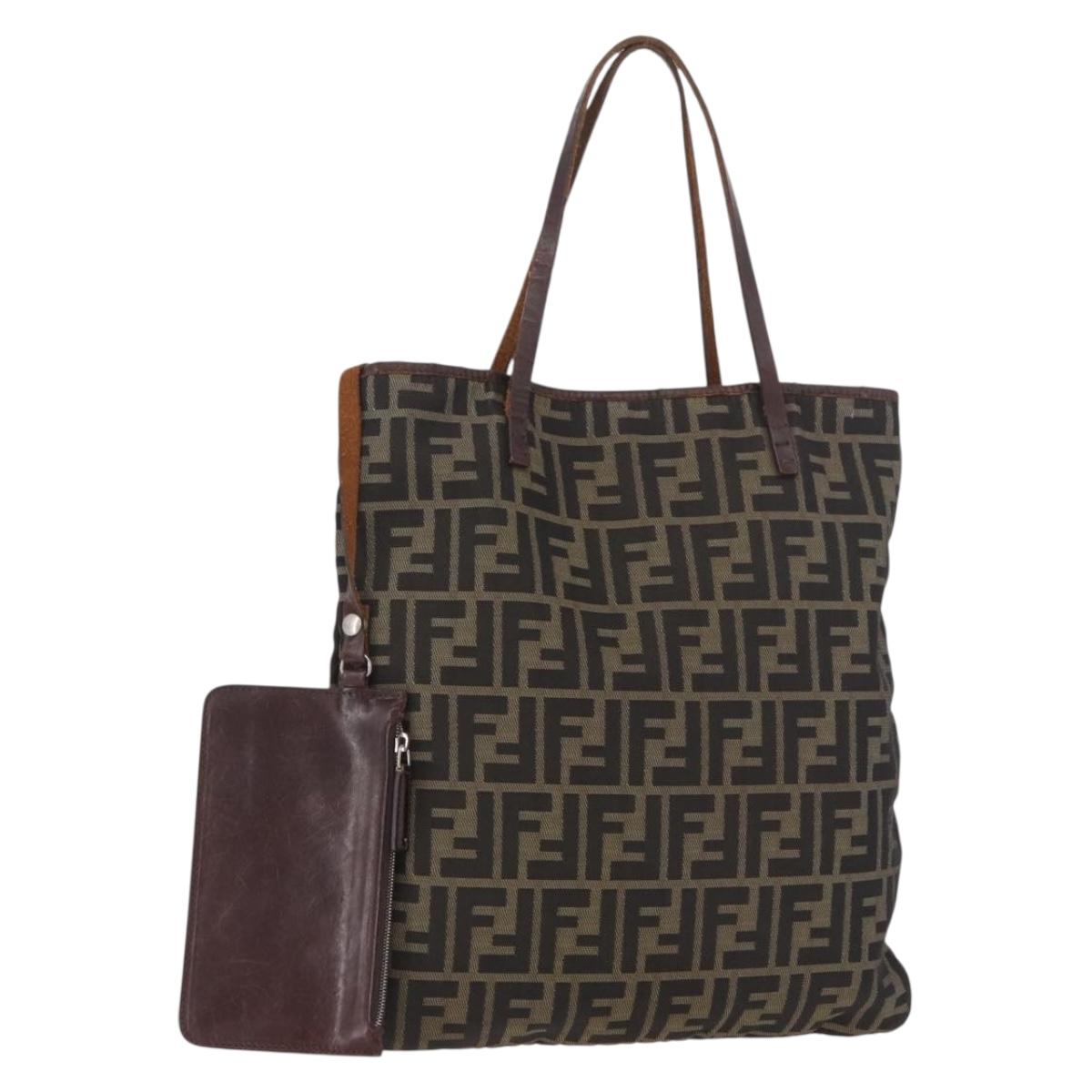 FENDI Zucca Canvas Tote Bag Khaki Auth bs35827