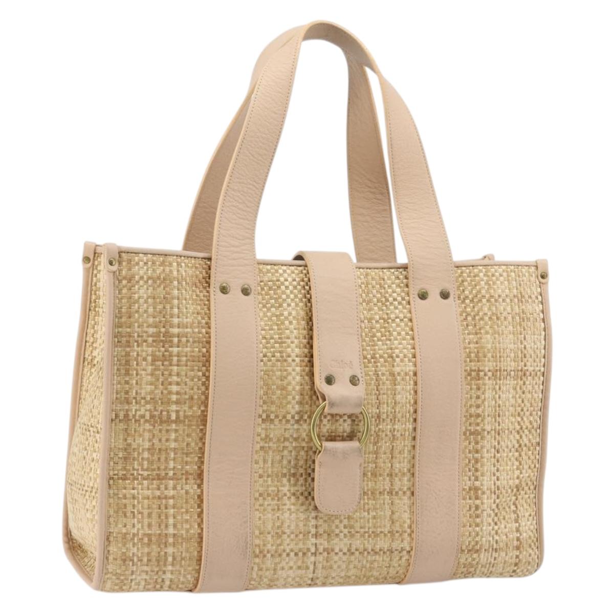 Chloe Raffia Tote Bag Beige Gold Auth bs35828