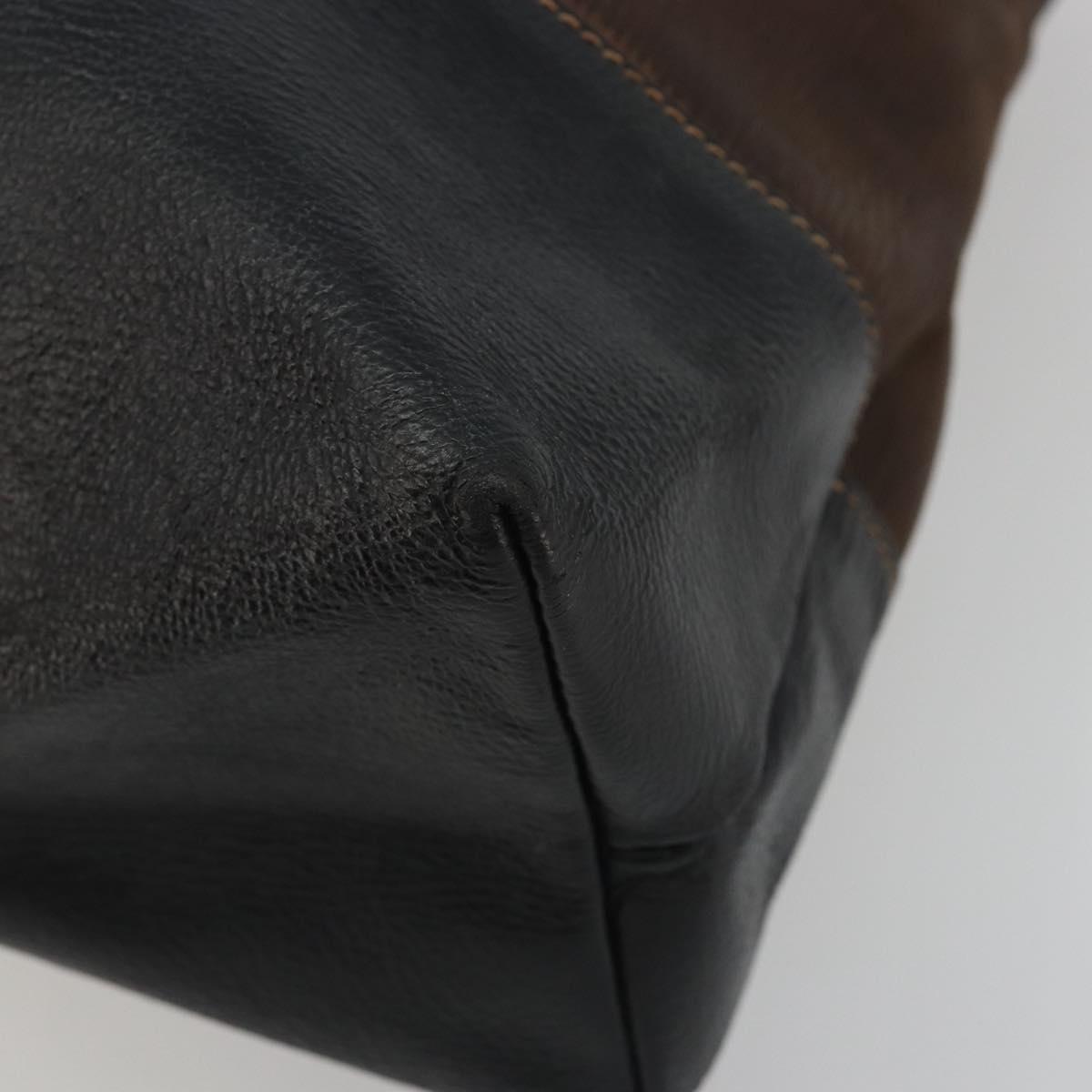 LOEWE Tote Bag Leather Dark Brown Gold Auth bs35829A