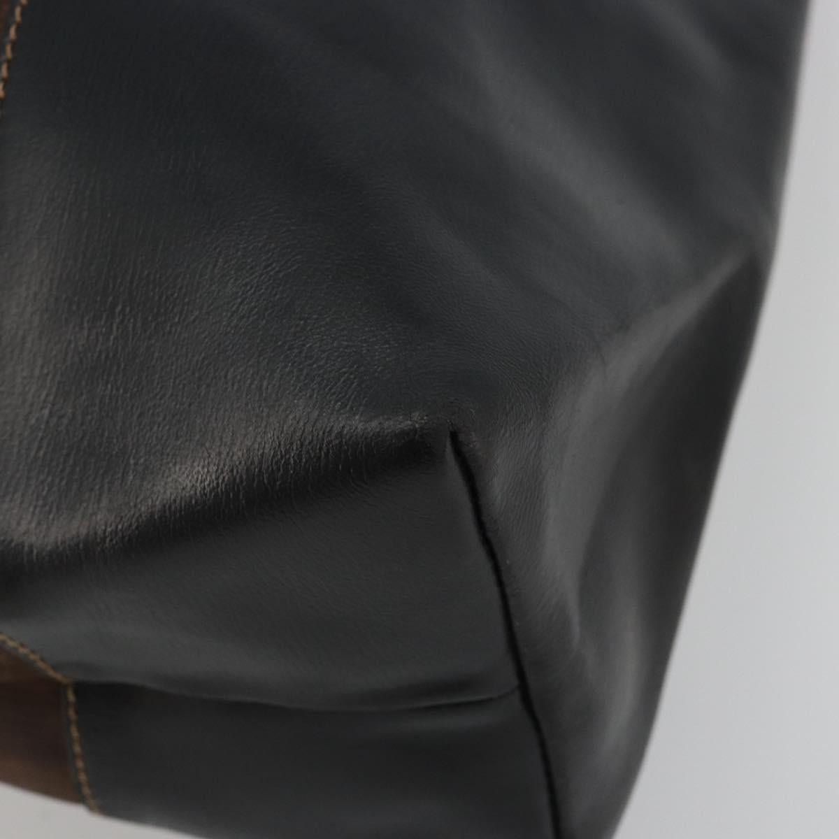 LOEWE Tote Bag Leather Dark Brown Gold Auth bs35829A