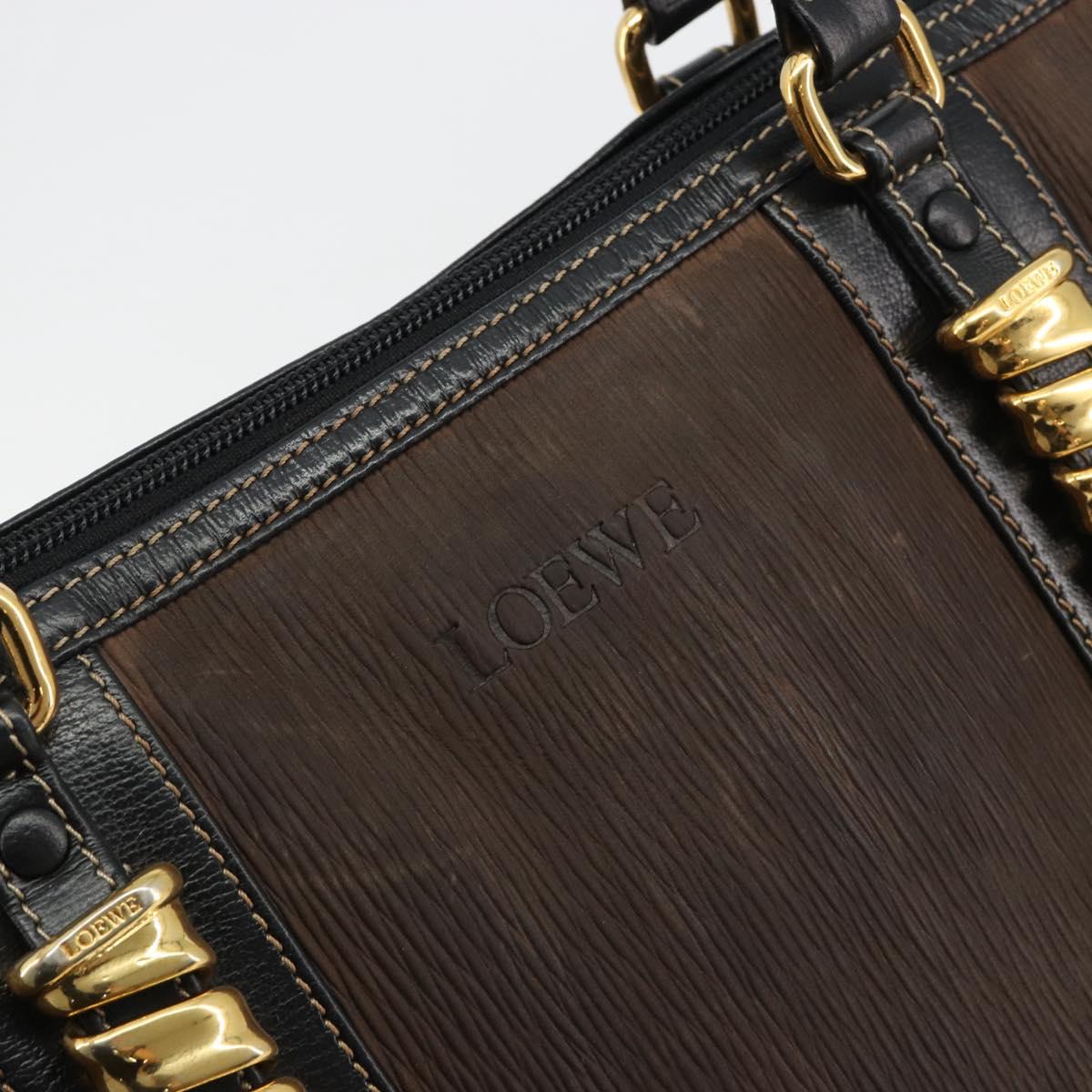 LOEWE Tote Bag Leather Dark Brown Gold Auth bs35829A
