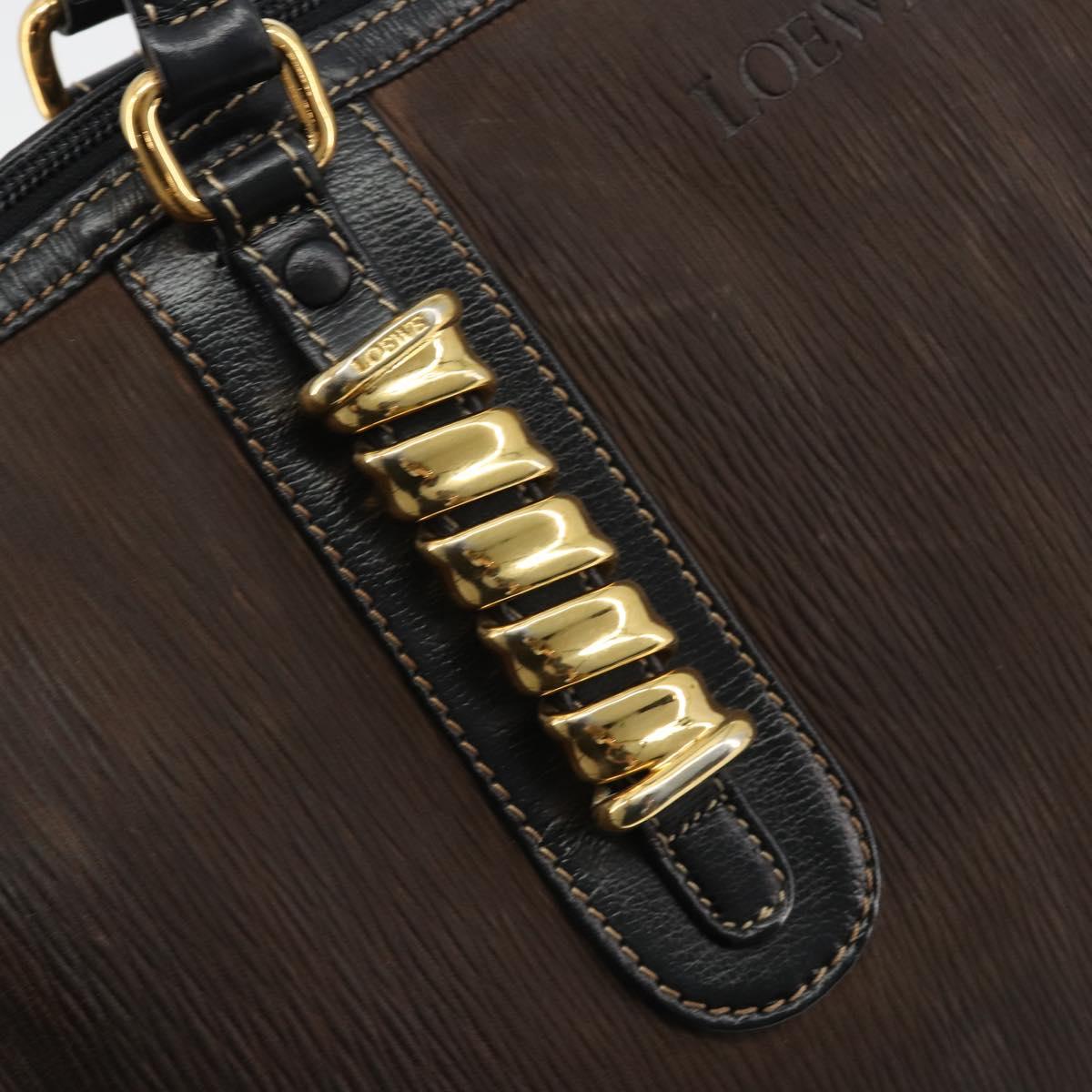 LOEWE Tote Bag Leather Dark Brown Gold Auth bs35829A