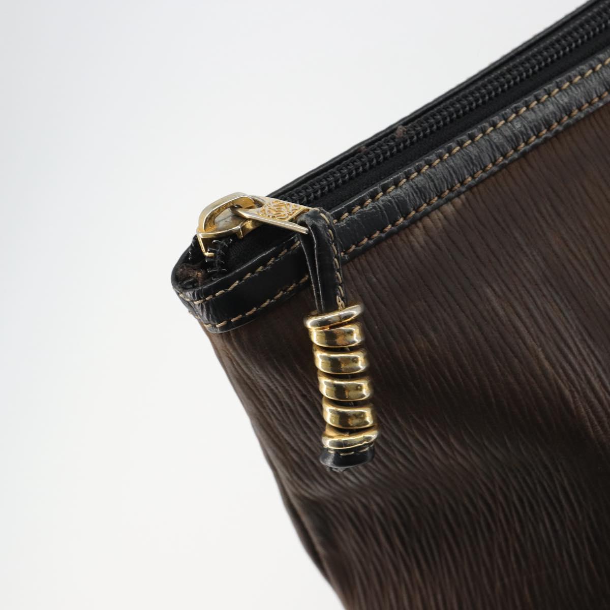 LOEWE Tote Bag Leather Dark Brown Gold Auth bs35829A