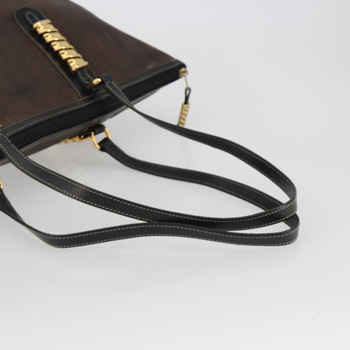 LOEWE Tote Bag Leather Dark Brown Gold Auth bs35829A