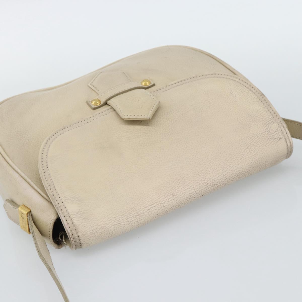 SAINT LAURENT Shoulder Bag Leather Beige Gold Auth bs35833