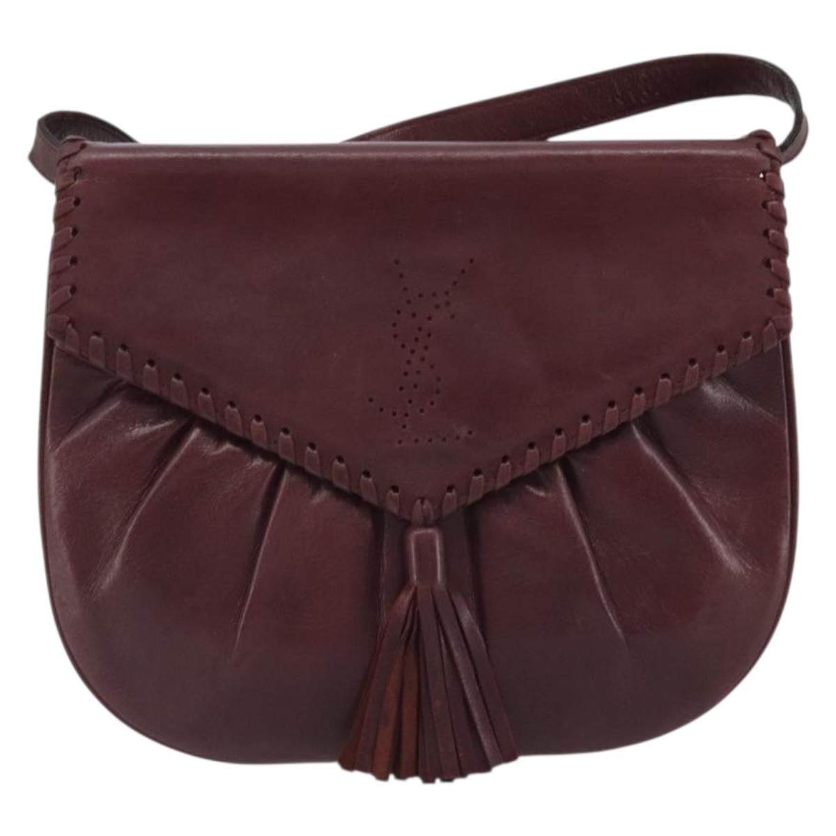 SAINT LAURENT Shoulder Bag Leather Bordeaux Auth bs35835