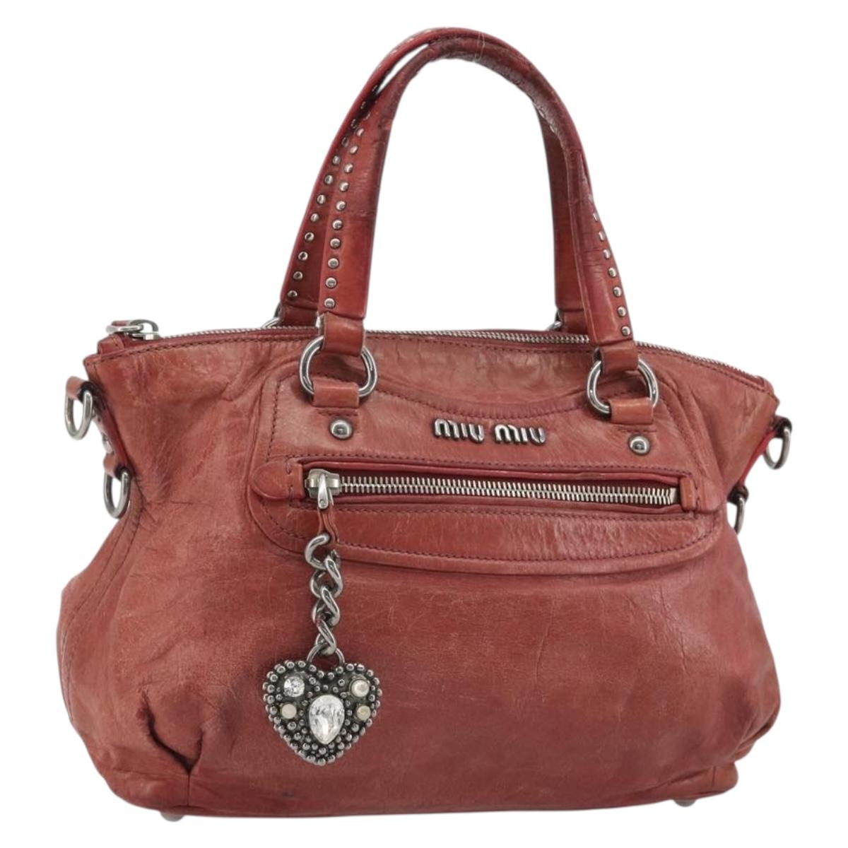 Miu Miu Hand Bag Leather Red Silver Auth bs35836