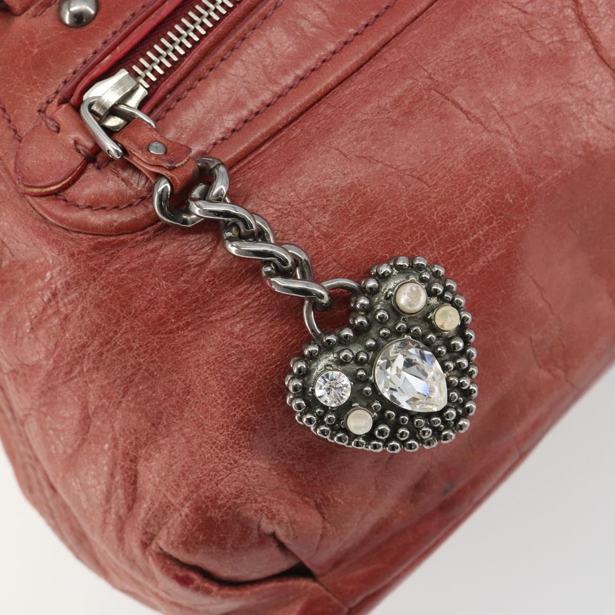 Miu Miu Hand Bag Leather Red Silver Auth bs35836