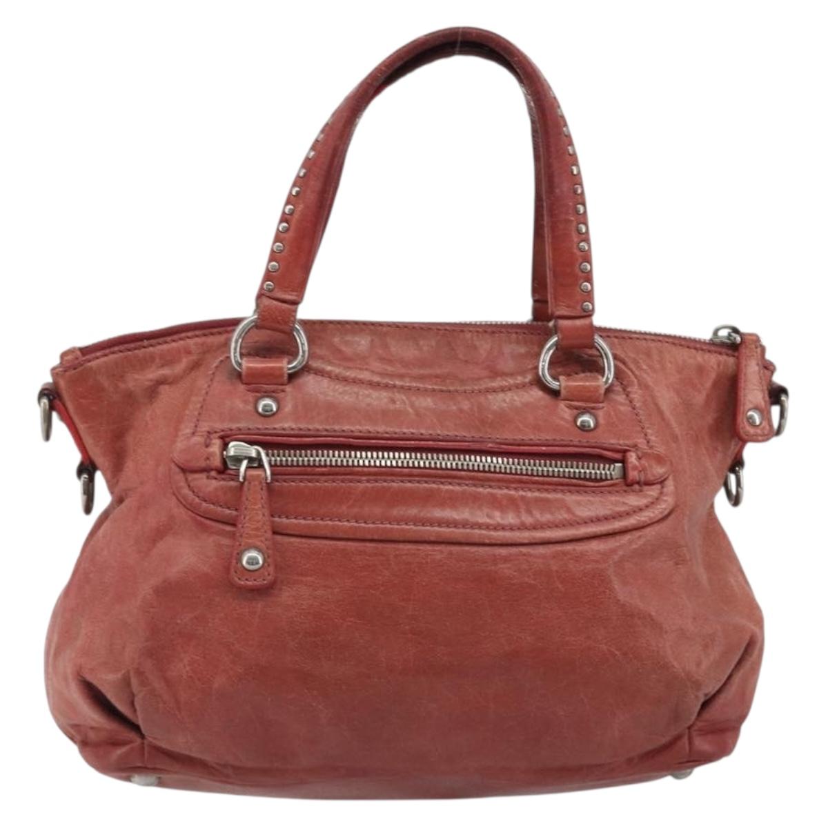 Miu Miu Hand Bag Leather Red Silver Auth bs35836