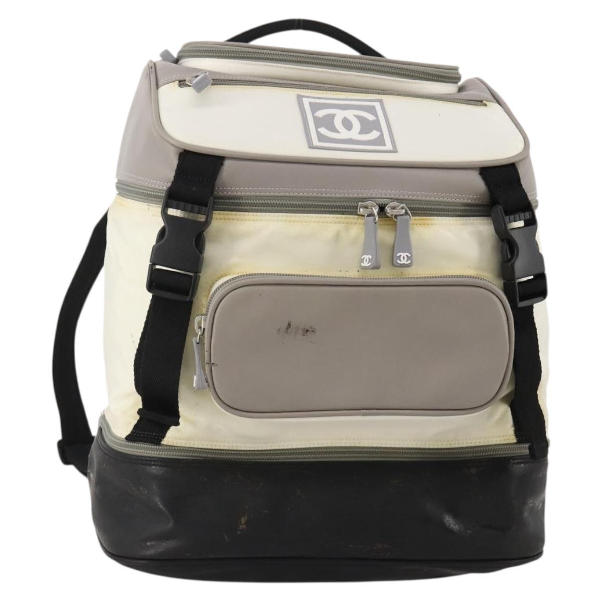 CHANEL Sports Line Backpack White Gray CC Auth bs35854