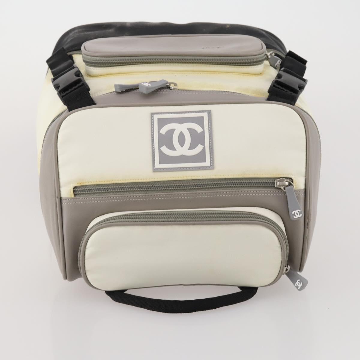 CHANEL Sports Line Backpack White Gray CC Auth bs35854