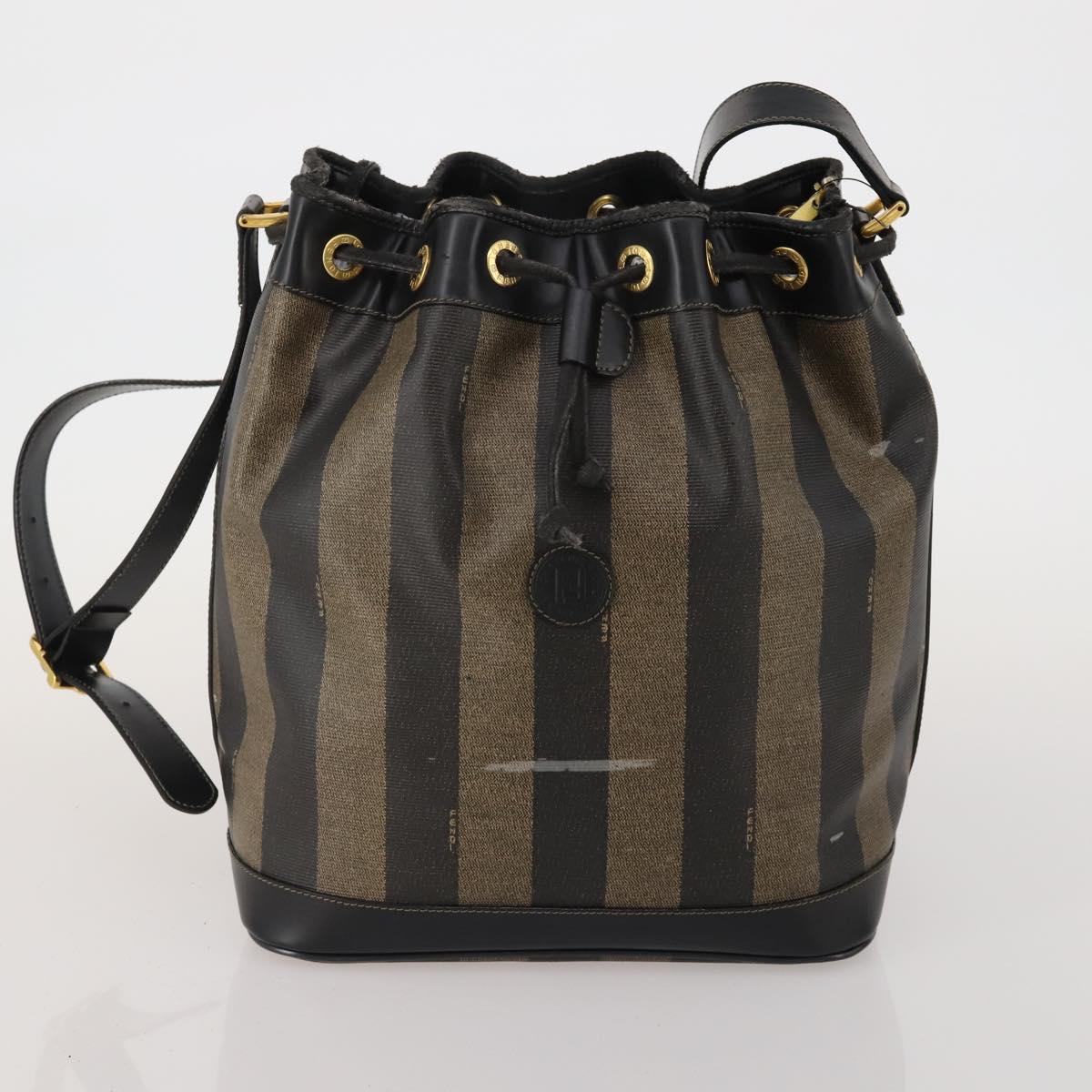 FENDI Pecan Shoulder Bag PVC 2 Set Brown Black Auth bs35857