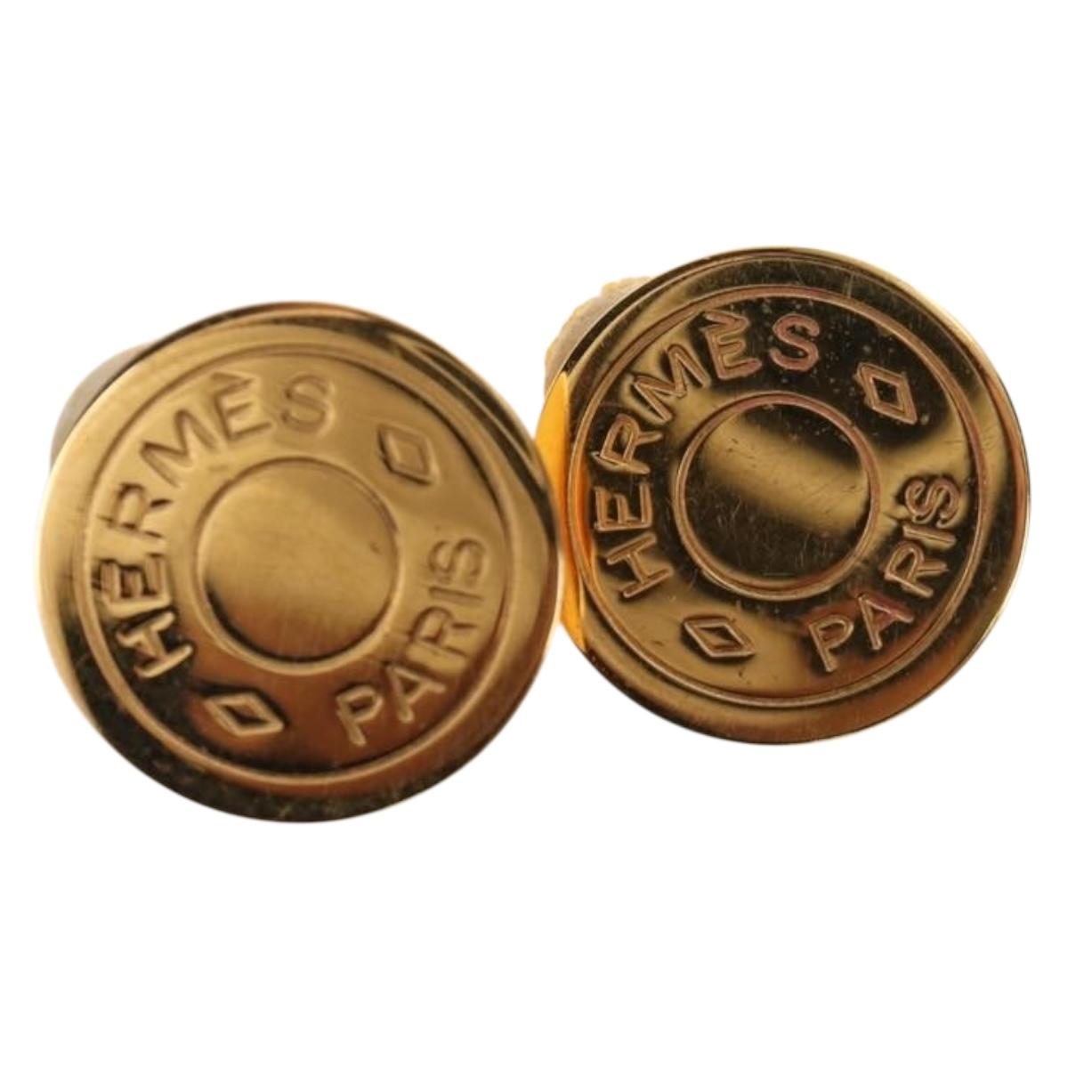 HERMES Earring Metal Gold Auth bs35858M