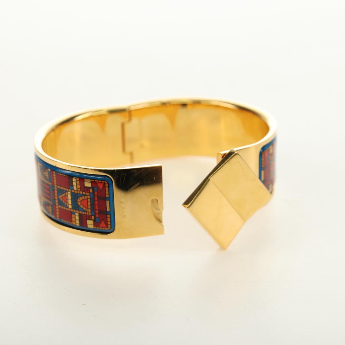 HERMES Emilel GM Bracelet Metal Cloisonne Gold Blue Auth bs35861V
