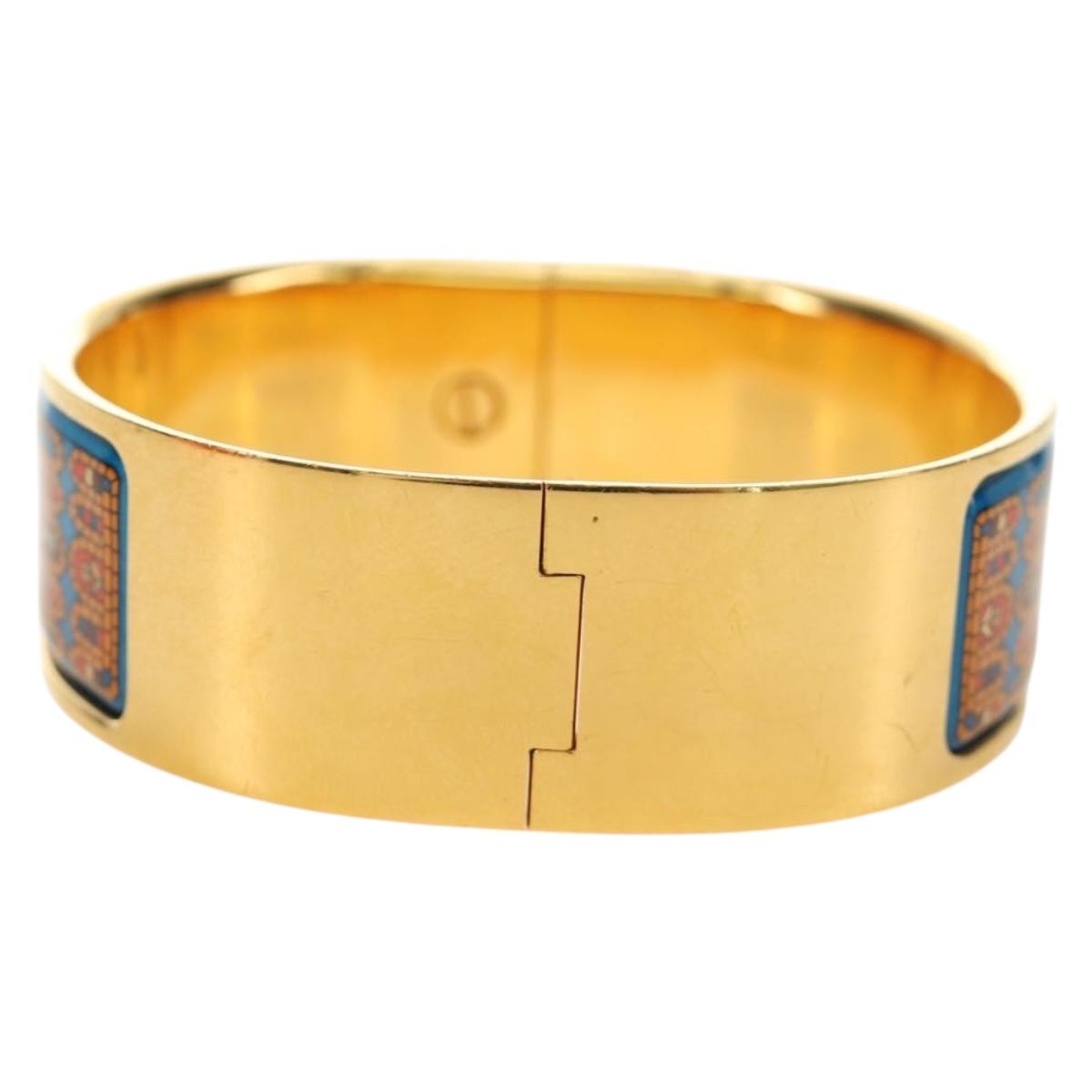 HERMES Emilel GM Bracelet Metal Cloisonne Gold Blue Auth bs35861V