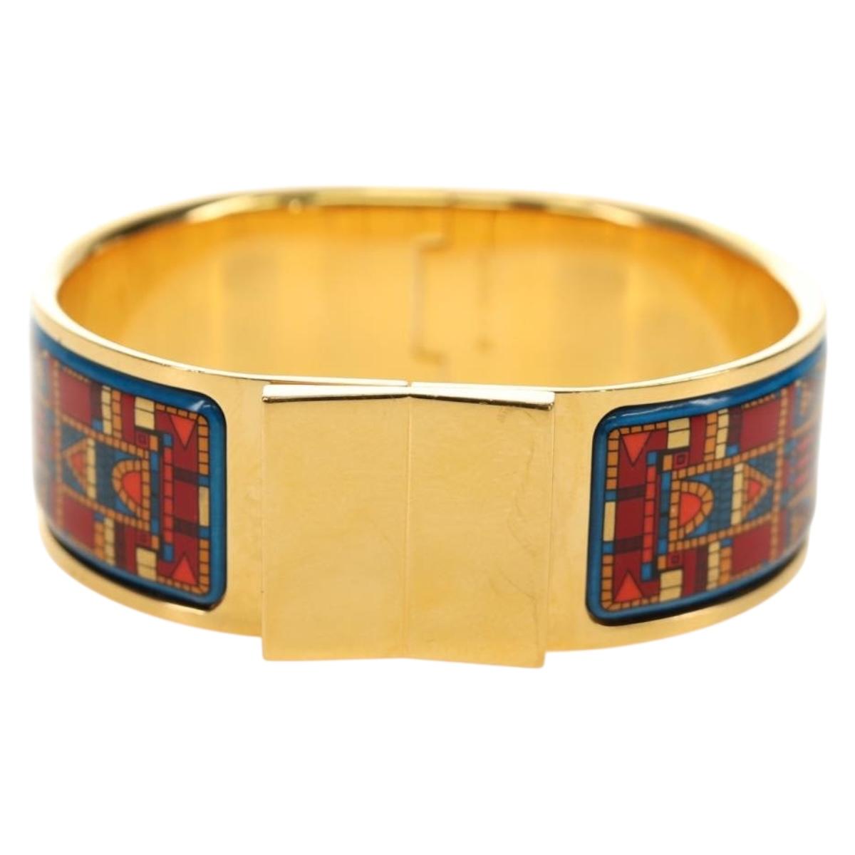 HERMES Emilel GM Bracelet Metal Cloisonne Gold Blue Auth bs35861V