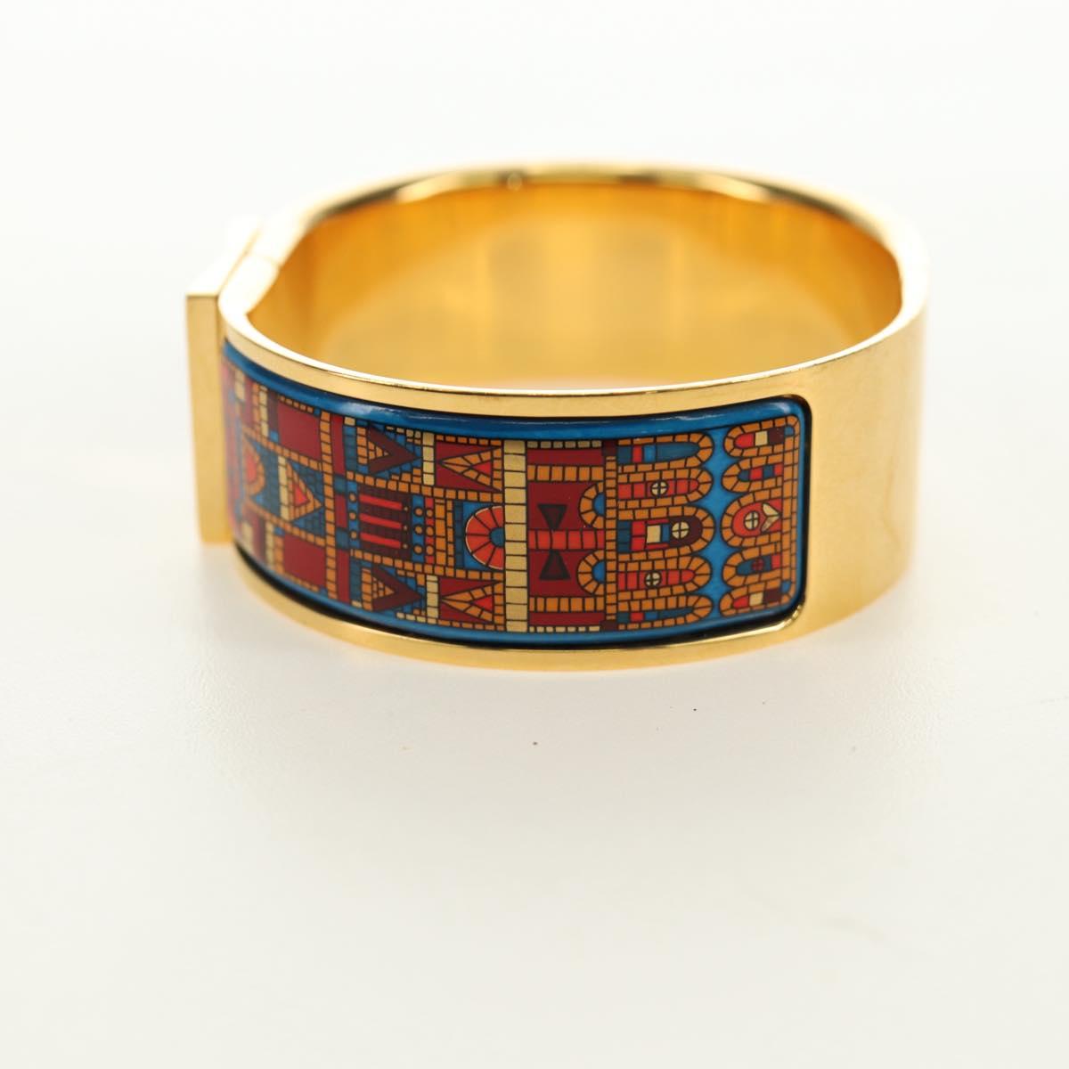 HERMES Emilel GM Bracelet Metal Cloisonne Gold Blue Auth bs35861V