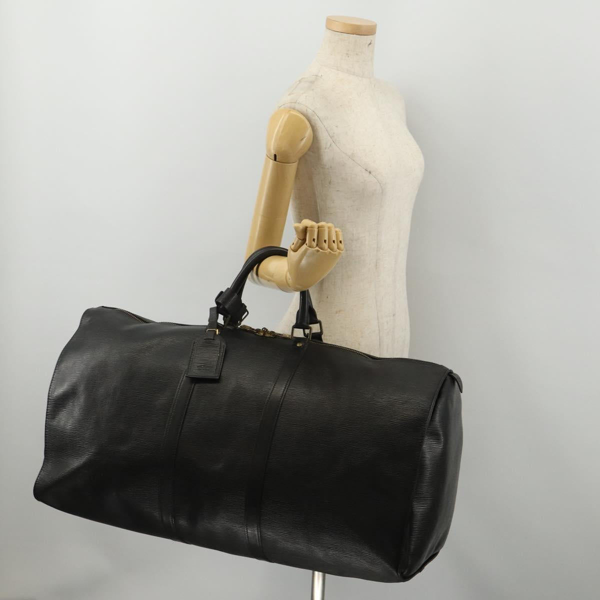 LOUIS VUITTON Epi Keepall 60 Boston Bag Noir M42942 LV Auth bs35863
