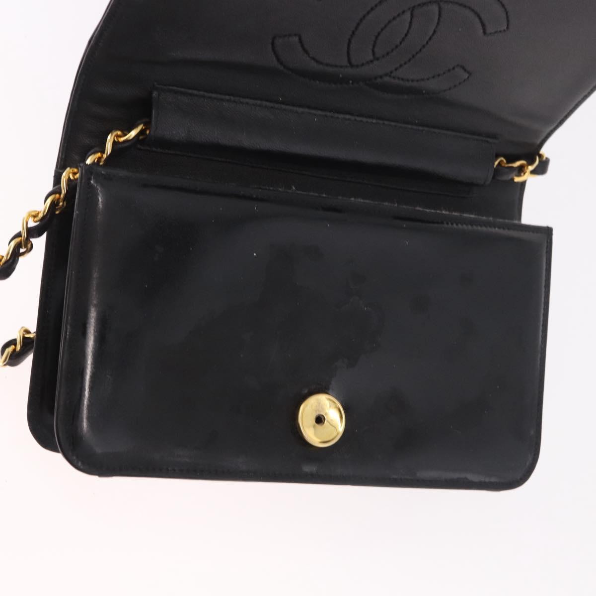 CHANEL Chain Shoulder Bag Patent Black Gold CC Auth bs35869