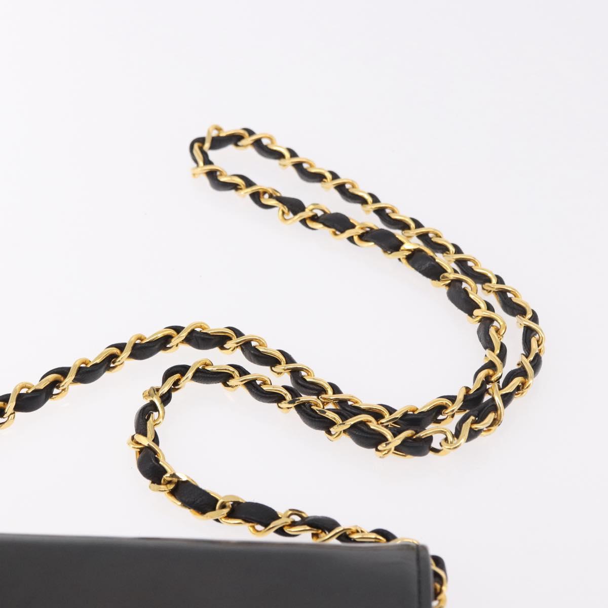 CHANEL Chain Shoulder Bag Patent Black Gold CC Auth bs35869