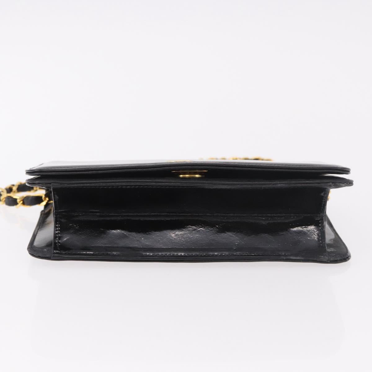 CHANEL Chain Shoulder Bag Patent Black Gold CC Auth bs35869