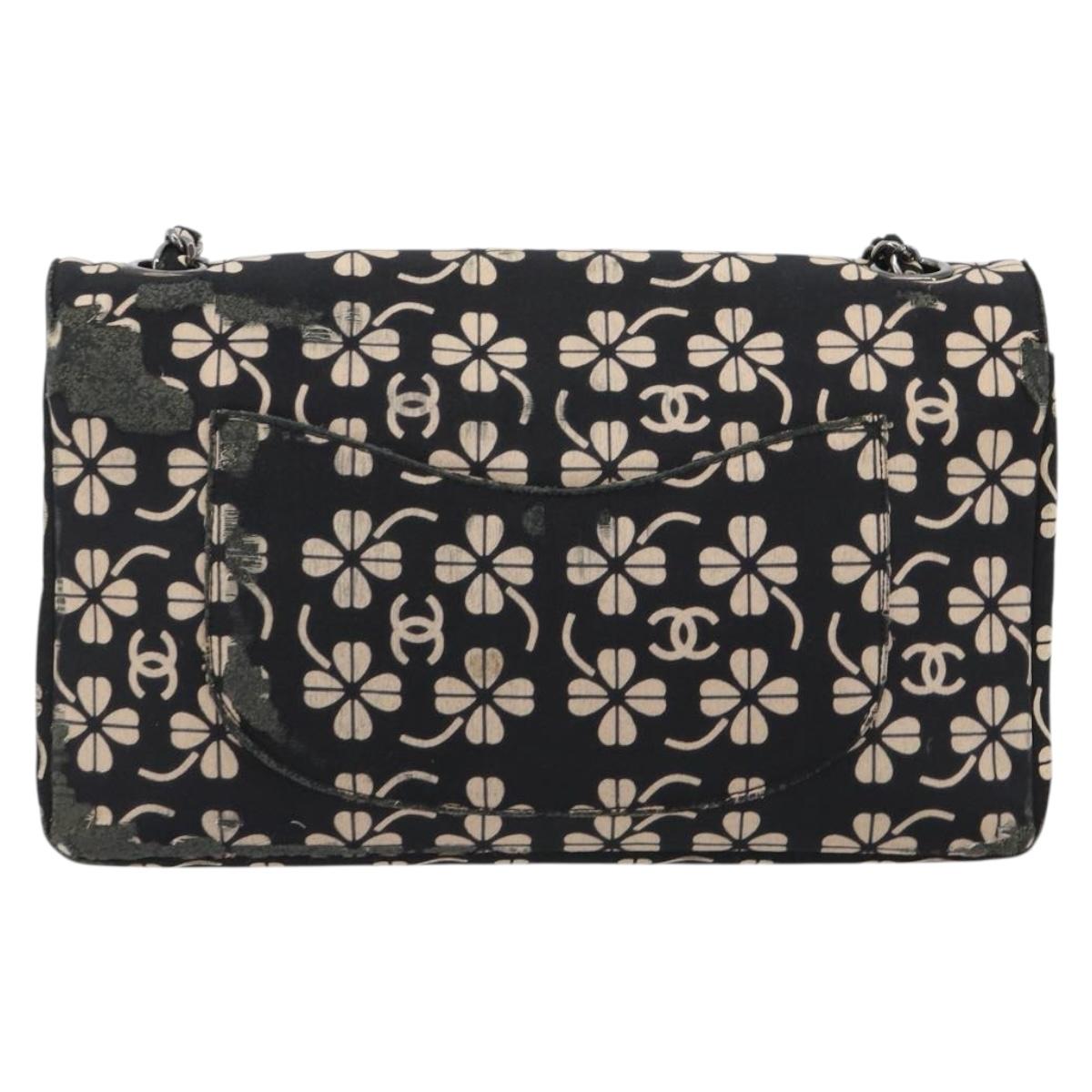 CHANEL Chain Shoulder Bag Canvas Black Silver CC Auth bs35870