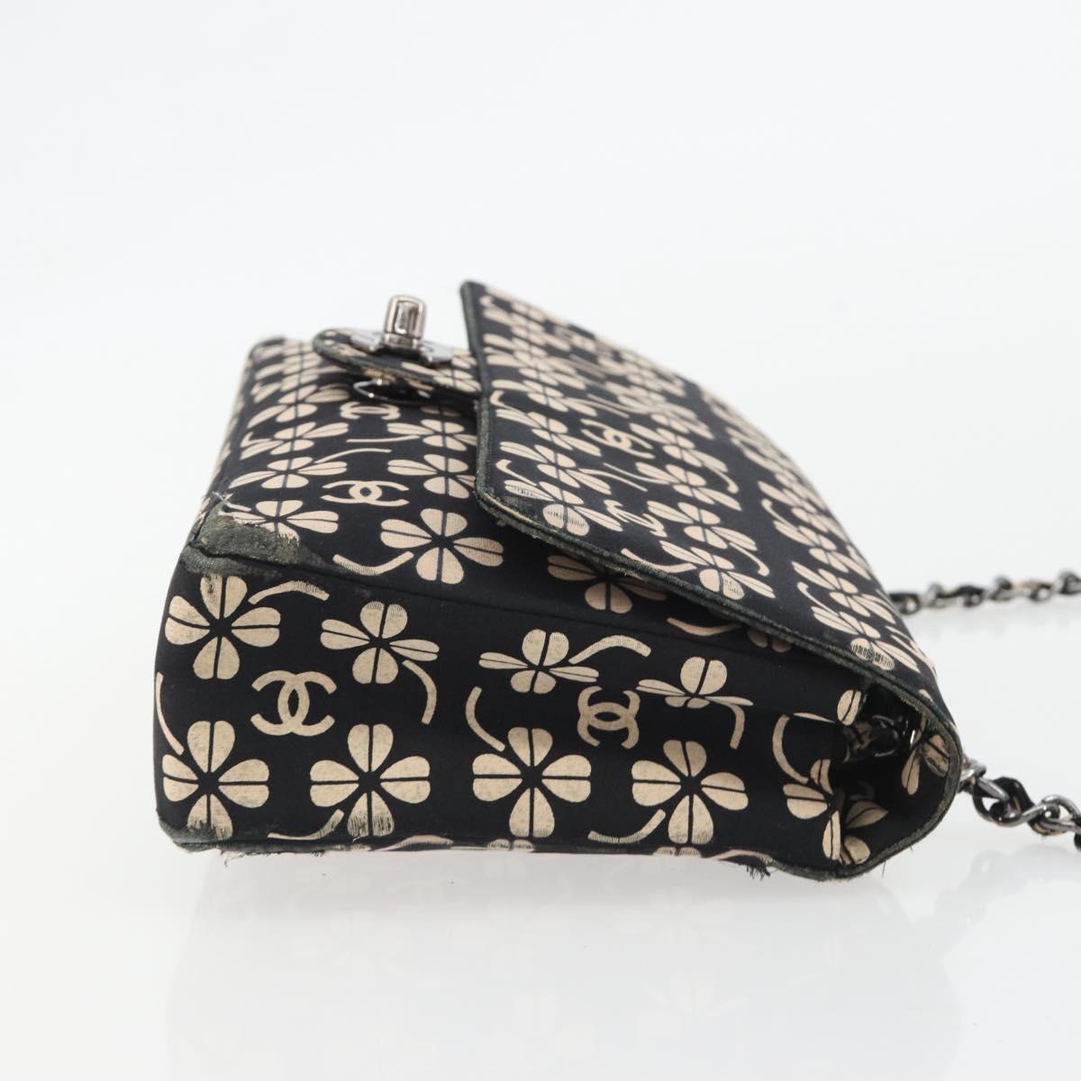 CHANEL Chain Shoulder Bag Canvas Black Silver CC Auth bs35870