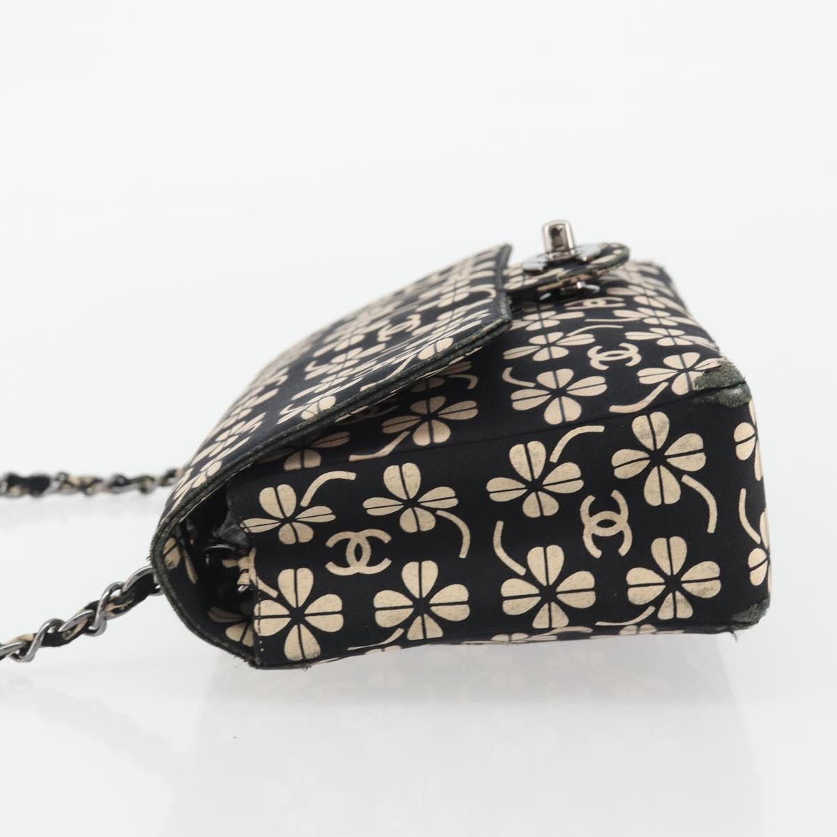 CHANEL Chain Shoulder Bag Canvas Black Silver CC Auth bs35870