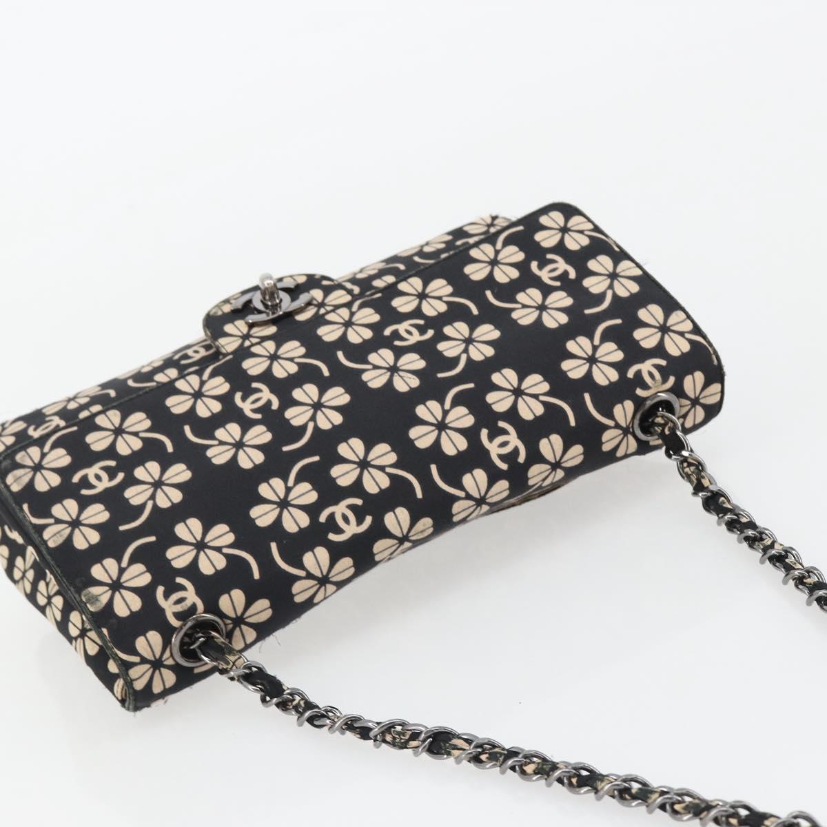 CHANEL Chain Shoulder Bag Canvas Black Silver CC Auth bs35870