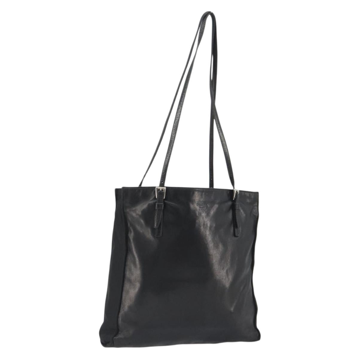 PRADA Tote Bag Leather Black Silver Auth bs35877