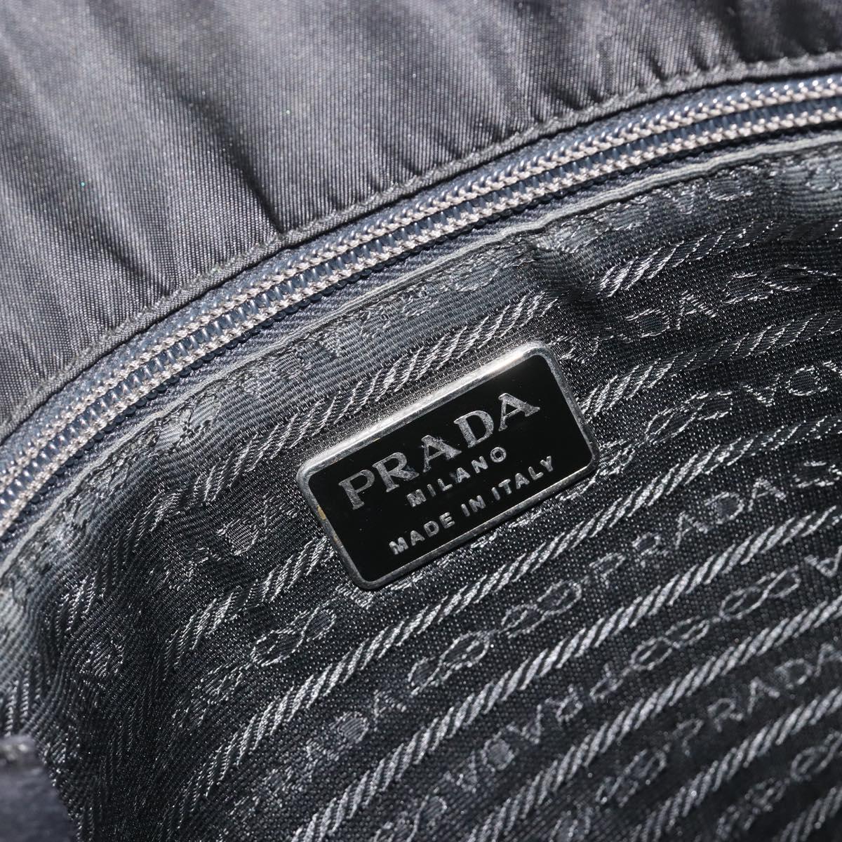 PRADA Tote Bag Leather Black Silver Auth bs35877