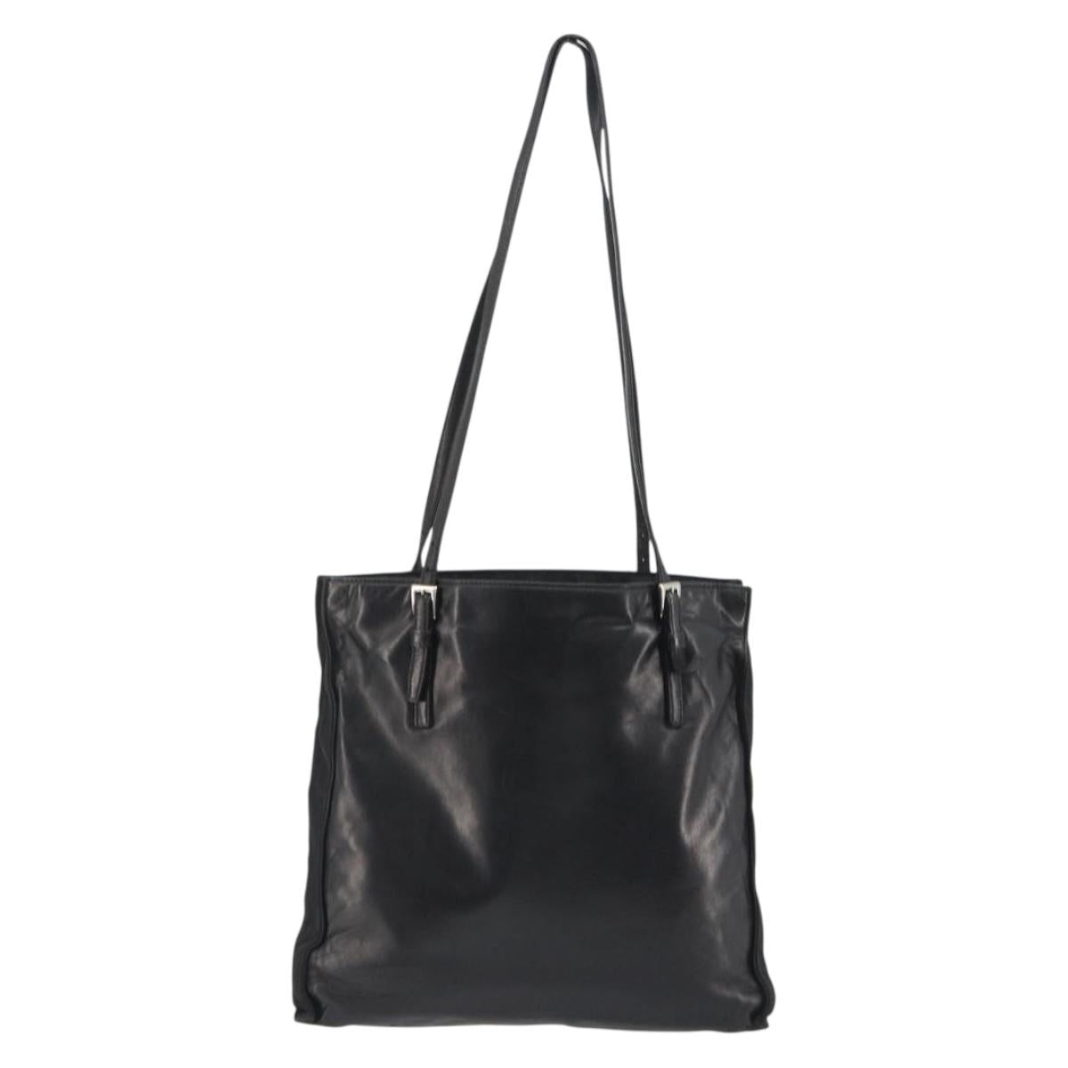 PRADA Tote Bag Leather Black Silver Auth bs35877