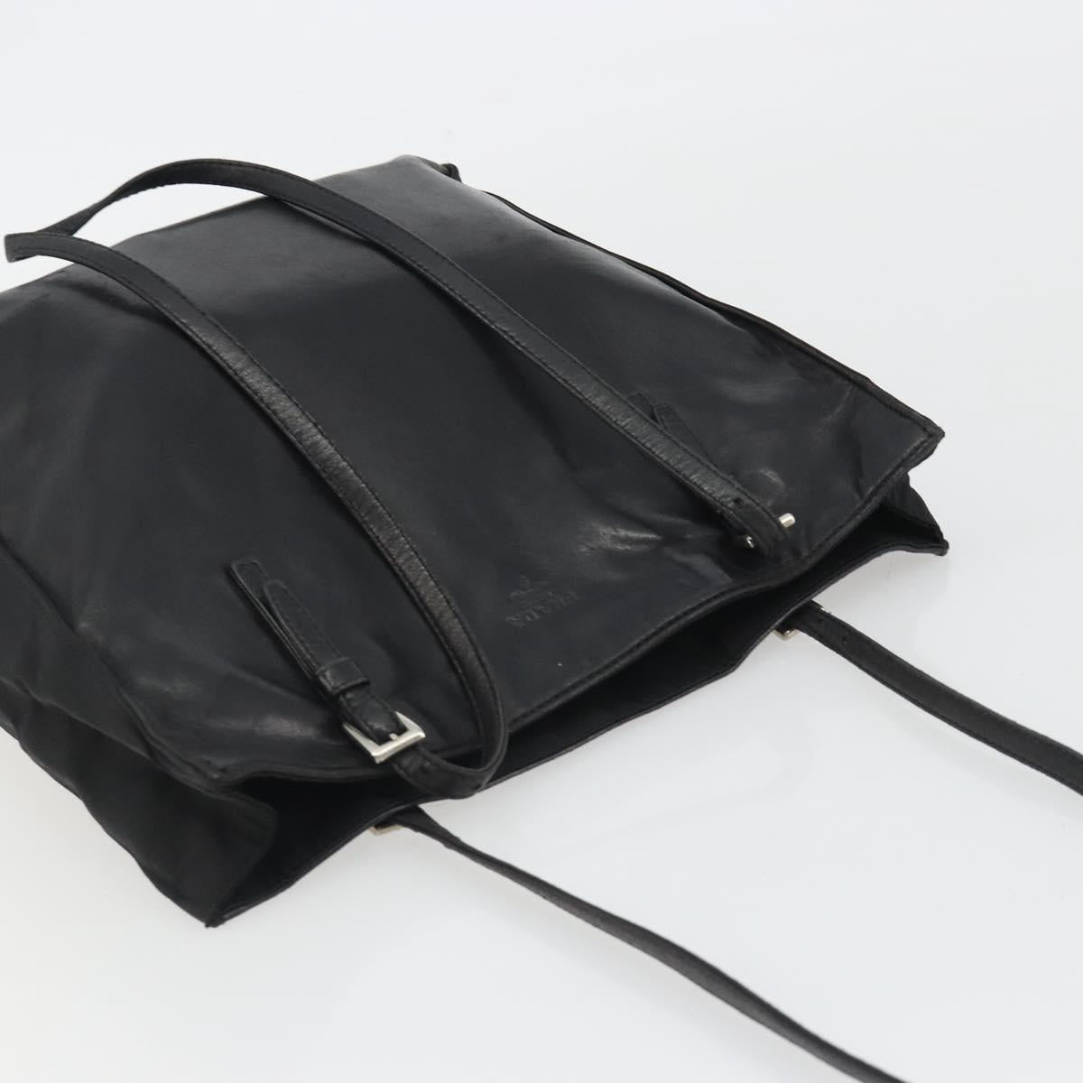 PRADA Tote Bag Leather Black Silver Auth bs35877