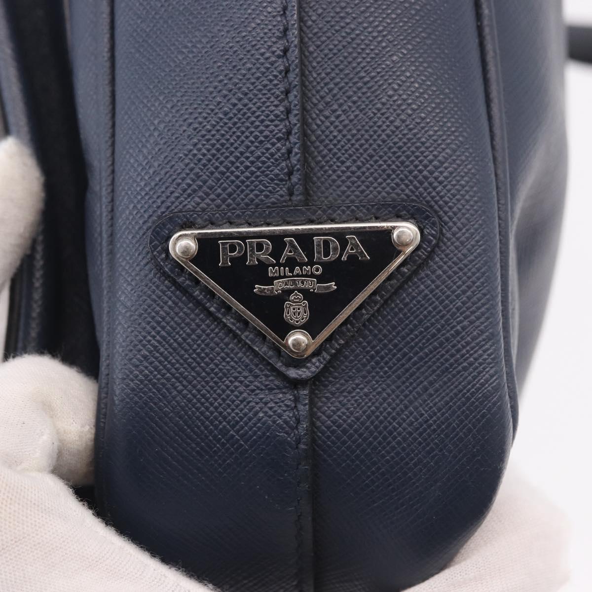 PRADA Business Bag Saffiano leather Blue Silver Auth bs35878