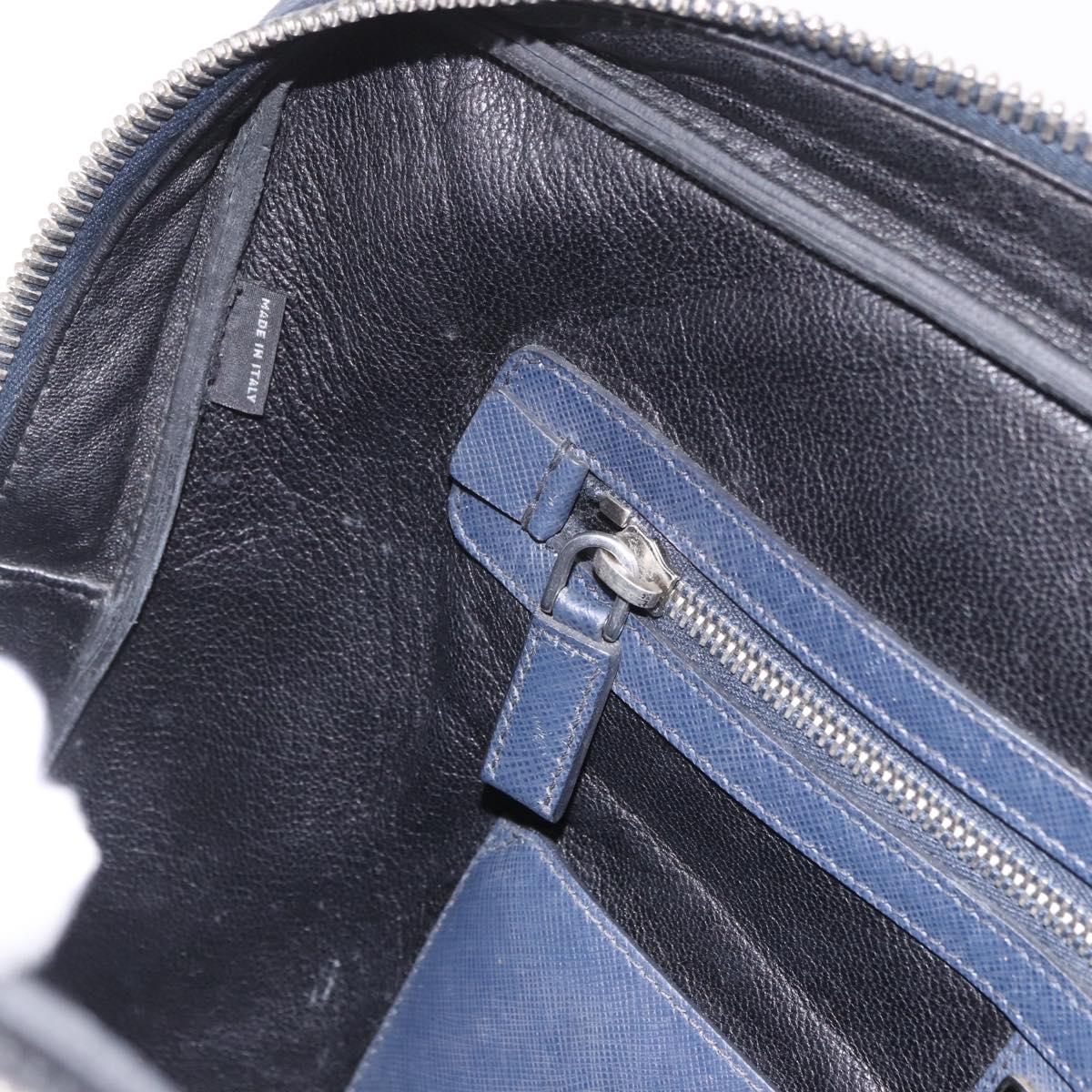 PRADA Business Bag Saffiano leather Blue Silver Auth bs35878