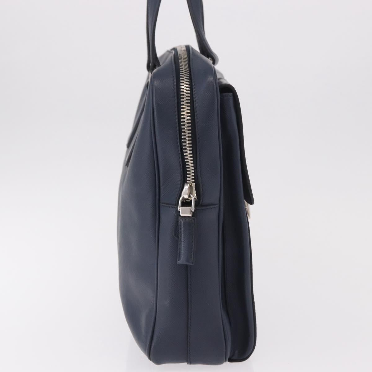 PRADA Business Bag Saffiano leather Blue Silver Auth bs35878