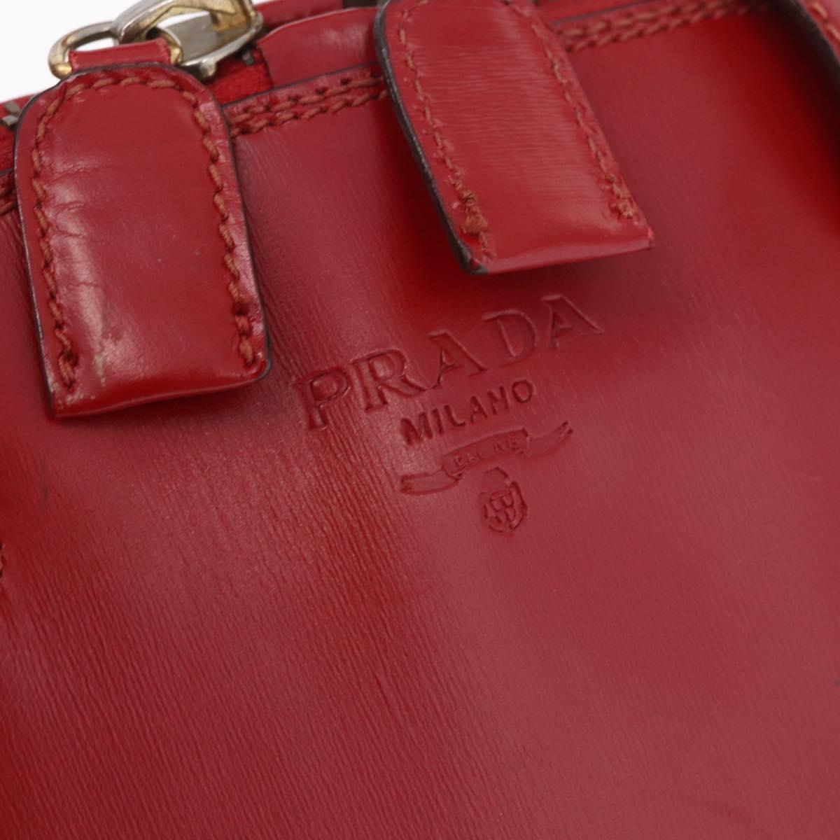 PRADA Hand Bag Leather Red Gold Auth bs35879