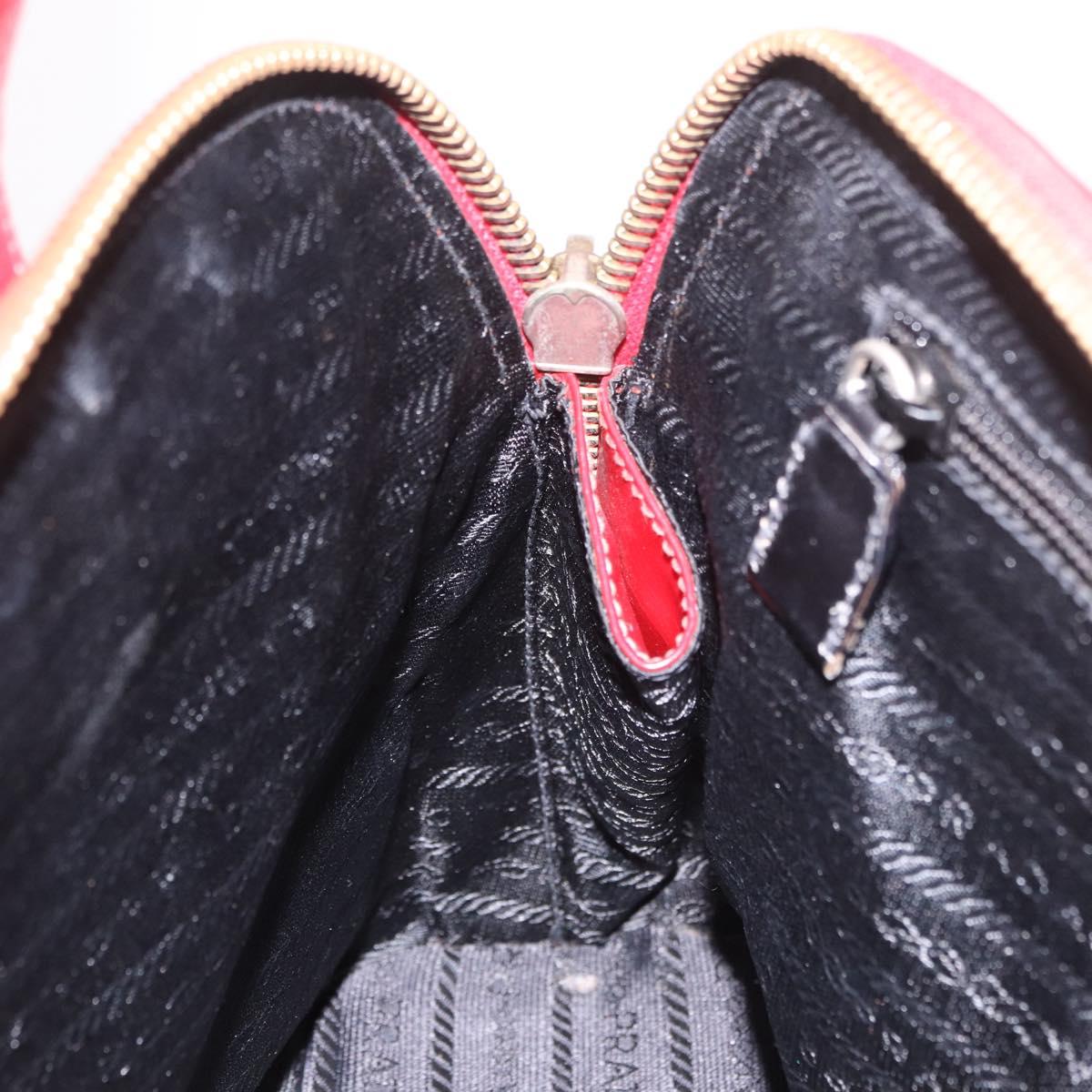 PRADA Hand Bag Leather Red Gold Auth bs35879