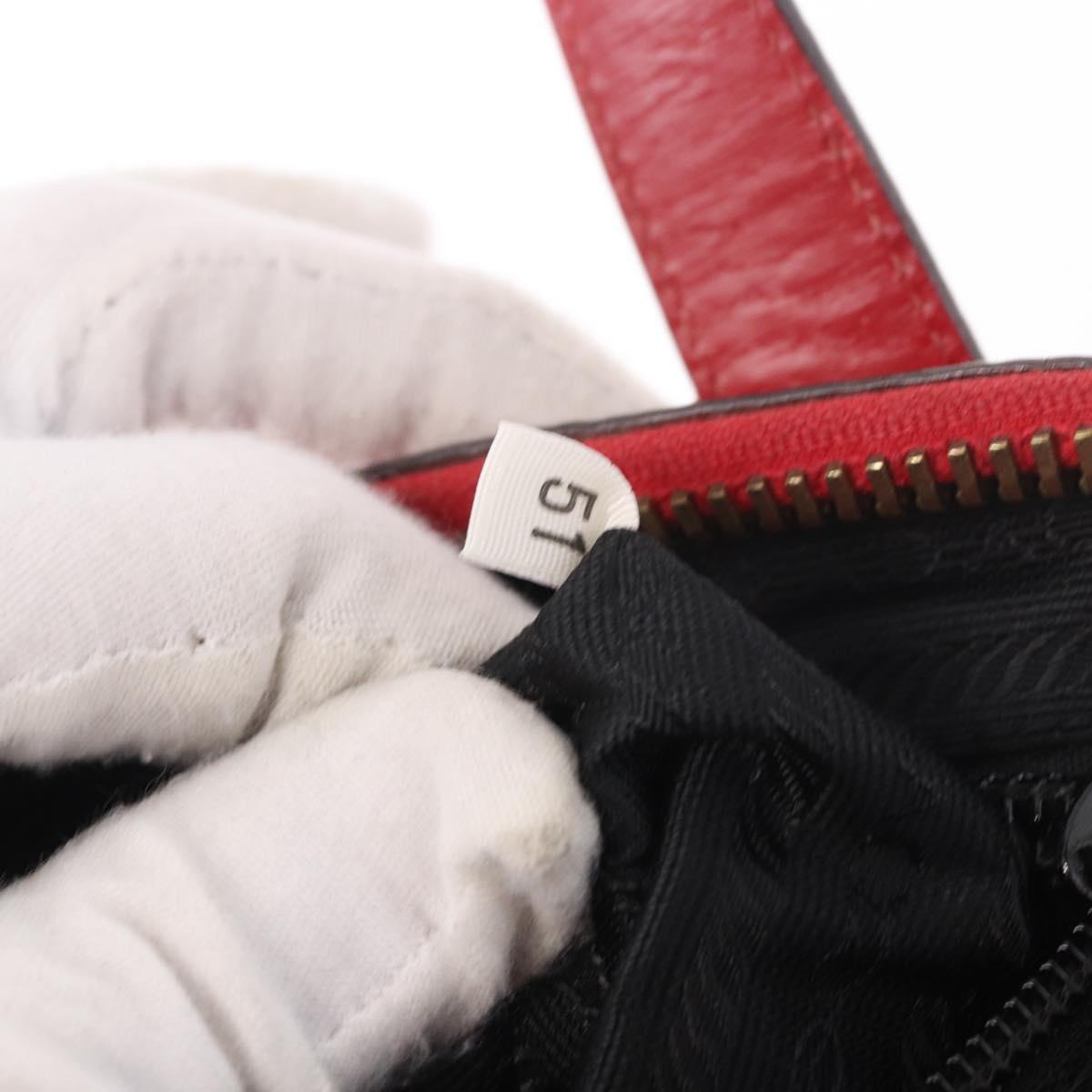 PRADA Hand Bag Leather Red Gold Auth bs35879