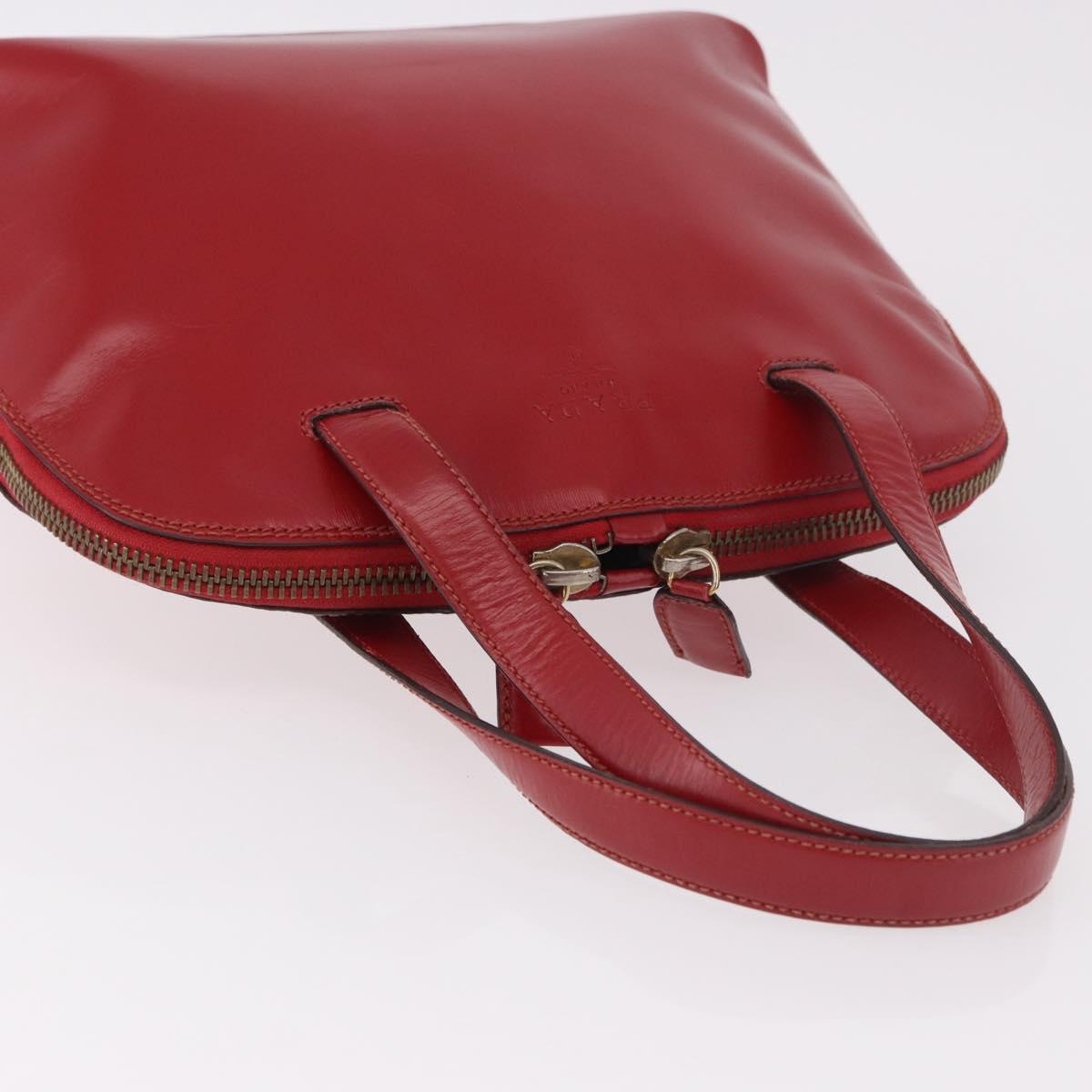 PRADA Hand Bag Leather Red Gold Auth bs35879