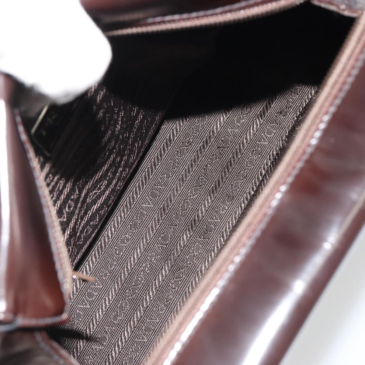 PRADA patent Shoulder Bag Dark Brown Gold Auth bs35885A
