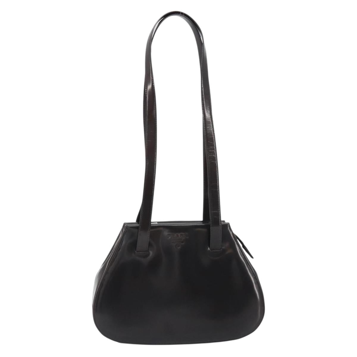 PRADA patent Shoulder Bag Dark Brown Gold Auth bs35885A