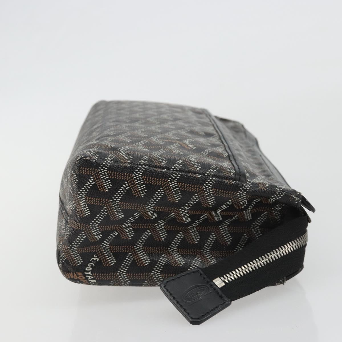 GOYARD Herringbone Clutch Bag PVC Black Silver Auth bs35893