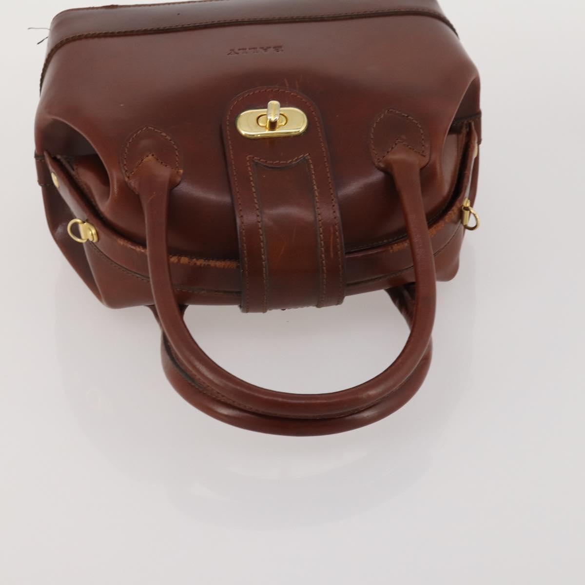 BALLY Hand Bag Leather 2 Set Brown Gold Auth bs35899