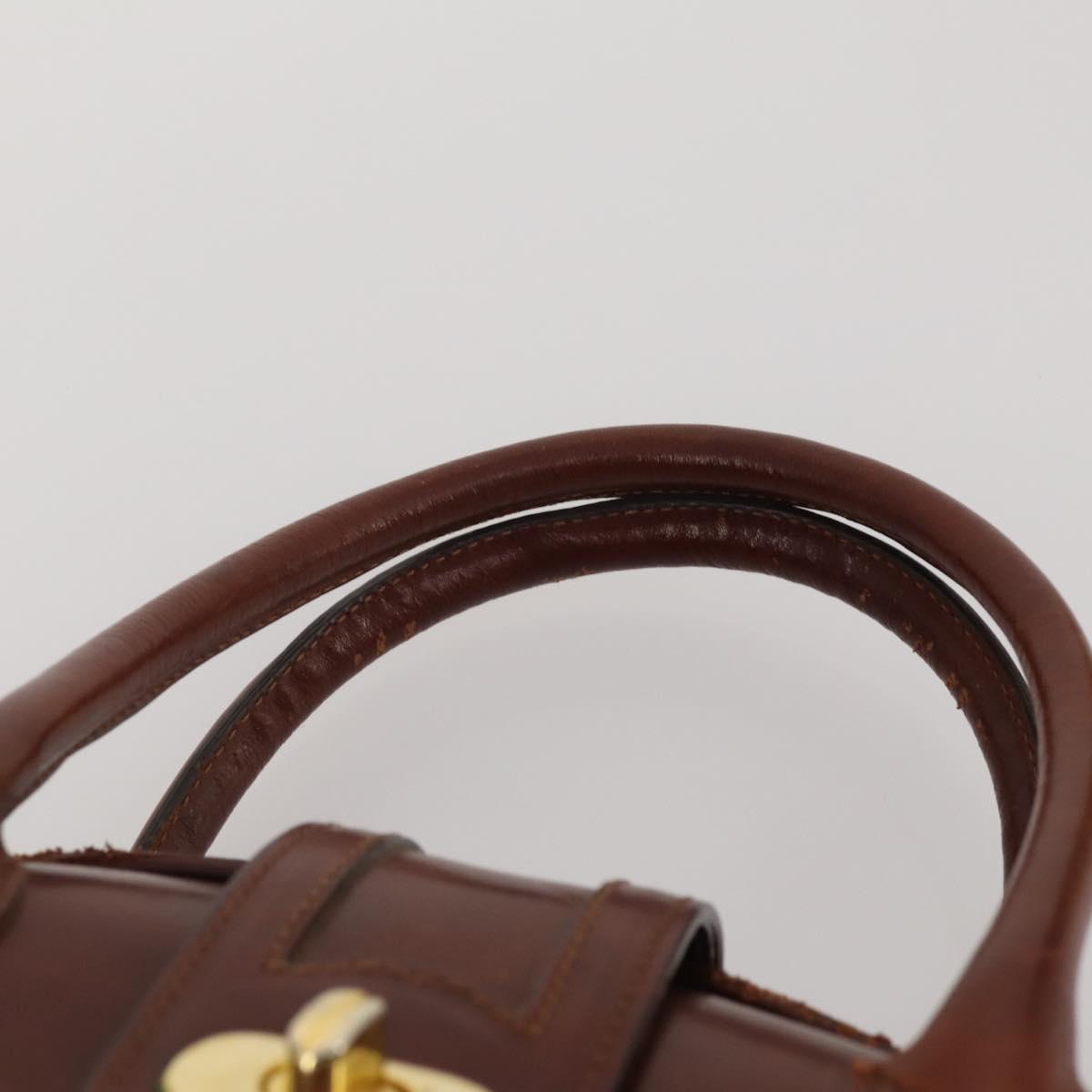 BALLY Hand Bag Leather 2 Set Brown Gold Auth bs35899