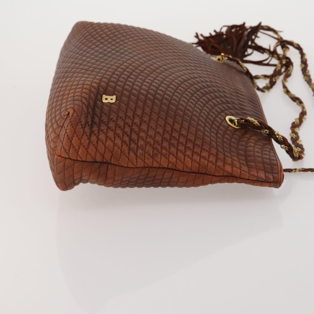BALLY Hand Bag Leather 2 Set Brown Gold Auth bs35899